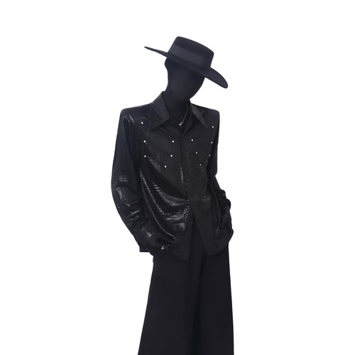 BlackClothes痞帅铆钉长袖衬衫