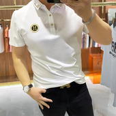 H烫钻丝滑青年丝光棉POLO衫 T恤高级感修身 潮 短袖 痞帅小翻领男士