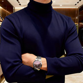 德绒发热快保暖T恤长袖 可翻高领打底衫 男黑色高级感双面绒新品