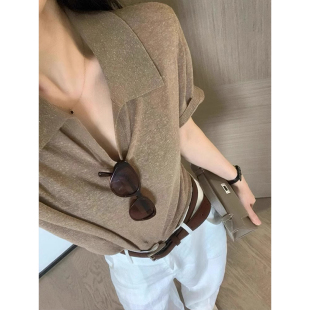 清仓捡漏品牌撤柜老钱风v领Polo衫 短袖 女翻领上衣冰丝针织t恤夏季
