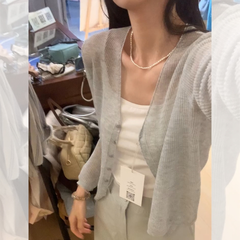 清仓捡漏品牌撤柜冰丝针织防晒开衫女薄款空调衫披肩夏季外搭罩衫