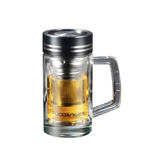 富光双层玻璃水杯办公室茶水分离泡茶杯个人专用男士带把手耐高温