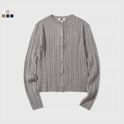 女装纽花圆领针织开衫毛衣外套新款空调衫通勤秋冬新款上衣481477