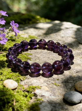 九姨太「好运」精品级乌拉圭深紫色天然紫水晶手串转运珠新年礼物