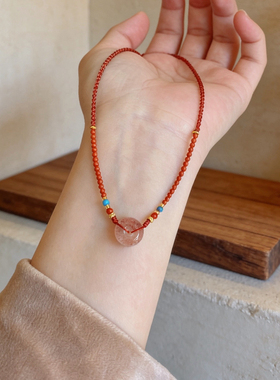 好运水晶平安扣南红玛瑙串珠项链