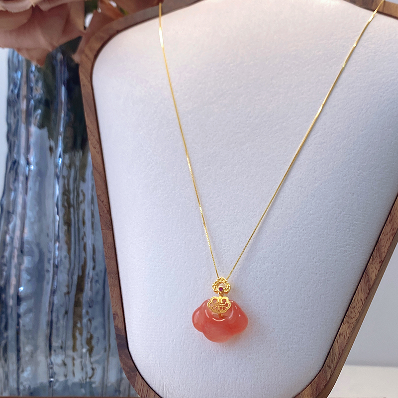 天然石平安如意锁玛瑙珠串项链女