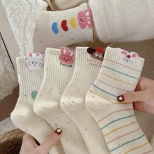 点子纱毛绒小兔袜子女秋冬款中筒袜ins潮韩国可爱甜美卡通长袜