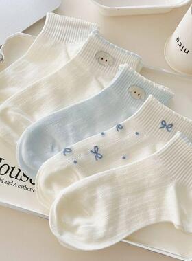 春夏学生日系甜美风薄款透气短袜萌宠小狗少女袜子蓝色浅口船袜女