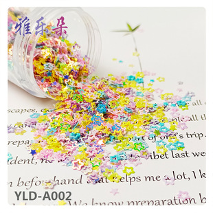 4MM镂空五角星暖色乳亮片眼妆美甲手机壳饰品水晶泥填充物炫彩