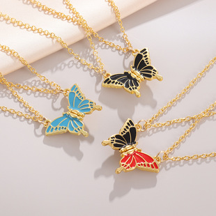 亚马逊新款好朋友彩色蝴蝶拼闺蜜友谊磁吸项链秋冬新款毛衣链