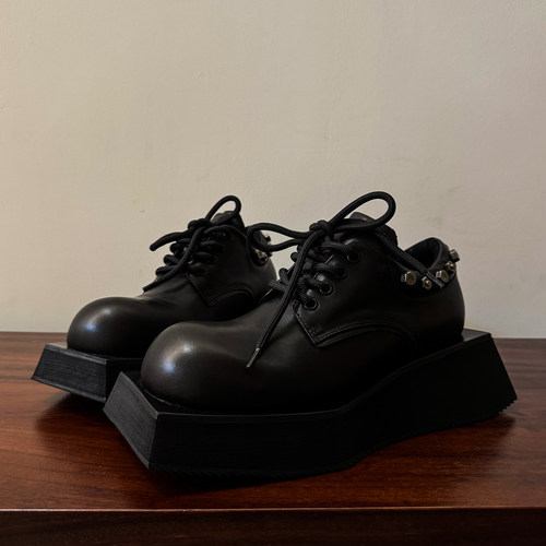 超棒米奇德比鞋几何厚底皮鞋