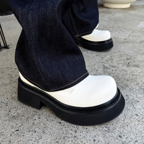 皓月白弯刀德比鞋大头牛皮鞋潮鞋