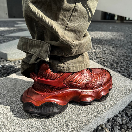 呜烈焰橙老爹鞋男真皮复古运动鞋