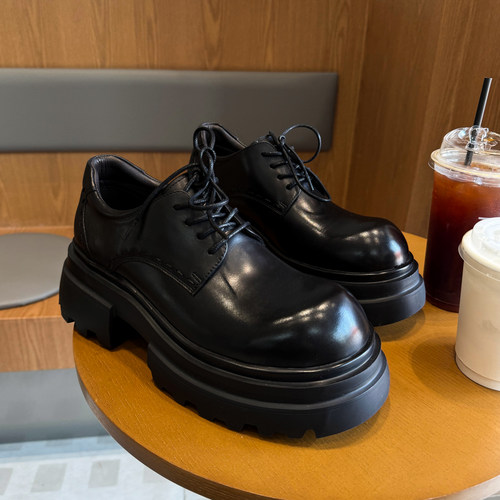 直接冲黑色厚底牛皮鞋男大头皮鞋