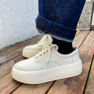 【帽子先森】又白又圆松糕鞋男厚底真皮板鞋欧美简约低帮鞋休闲鞋