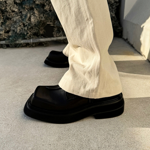 【帽子先森】狂赞黑色方头德比皮鞋男厚底简约牛皮鞋真皮松糕鞋潮