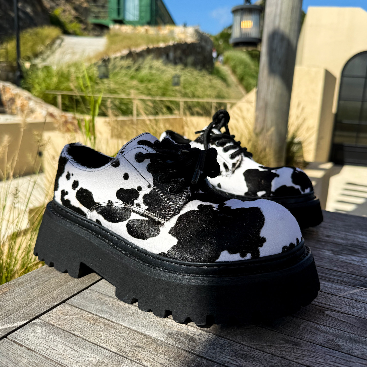 高级大奶牛马毛德比鞋米奇松糕鞋