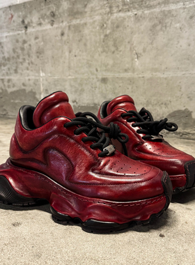 【帽子先森】血红色全皮老爹鞋男真皮复古运动鞋厚底增高松糕鞋潮