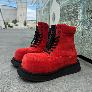 【帽子先森】厉害红色大头工装靴男阔版牛反绒皮靴欧货休闲高帮鞋