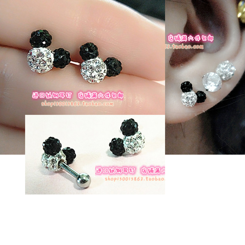 水晶双头螺丝扣锆石闪亮小耳朵