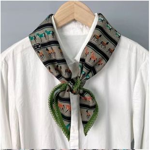 保暖围巾 双面丝毛澳毛中方巾65cm钩花卷边时尚 爆款 小马列队秋冬款