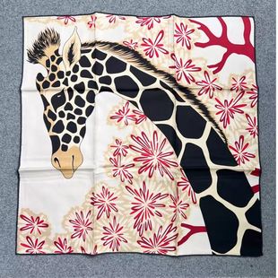 长颈鹿100桑蚕丝16姆重磅真丝斜纹中方巾65cm台版 小丝巾百搭优雅