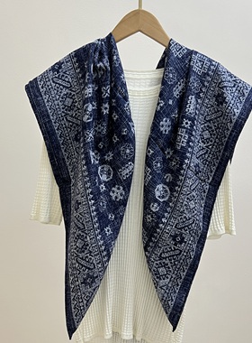 云梦泽蓝色140cm丝毛大方巾时尚围巾保暖百搭大披肩