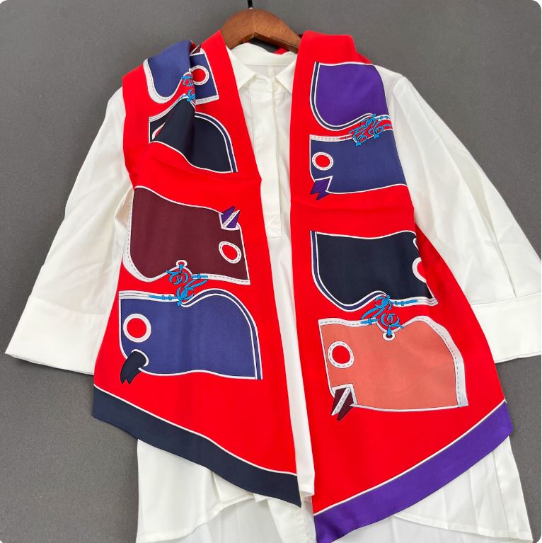 红色皮具马头100桑蚕丝真丝斜纹绸双层双面大飘带真丝丝巾