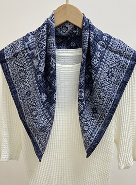 蓝色云梦泽65中方巾100%澳毛 秋冬季保暖护颈百搭小围巾