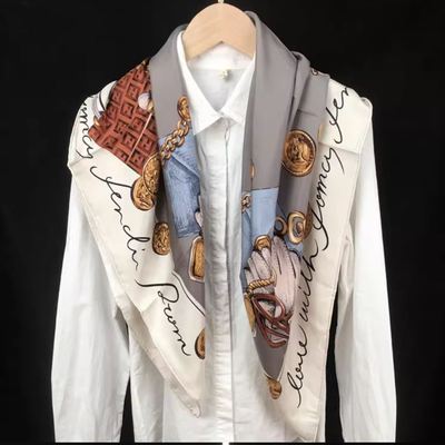 中古配饰100桑蚕丝18姆米重磅真丝斜纹砂洗大方巾90x90cm百搭丝巾