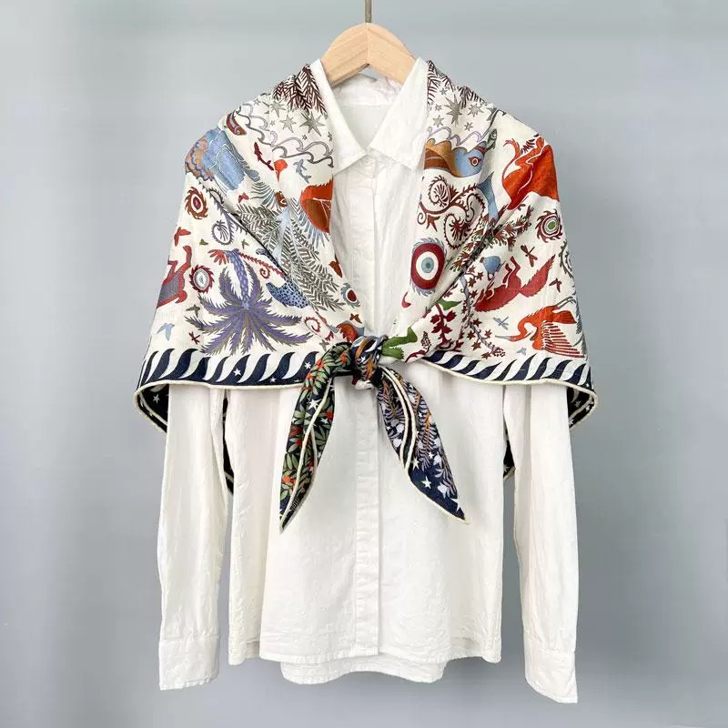 高级好货玛雅丛林2025秋冬新款双面提花丝毛大方巾110cm丝巾