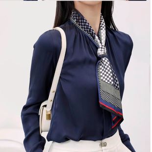 棋盘格100桑蚕丝双层真丝斜纹绸飘带百搭丝带时髦小长巾10 120cm