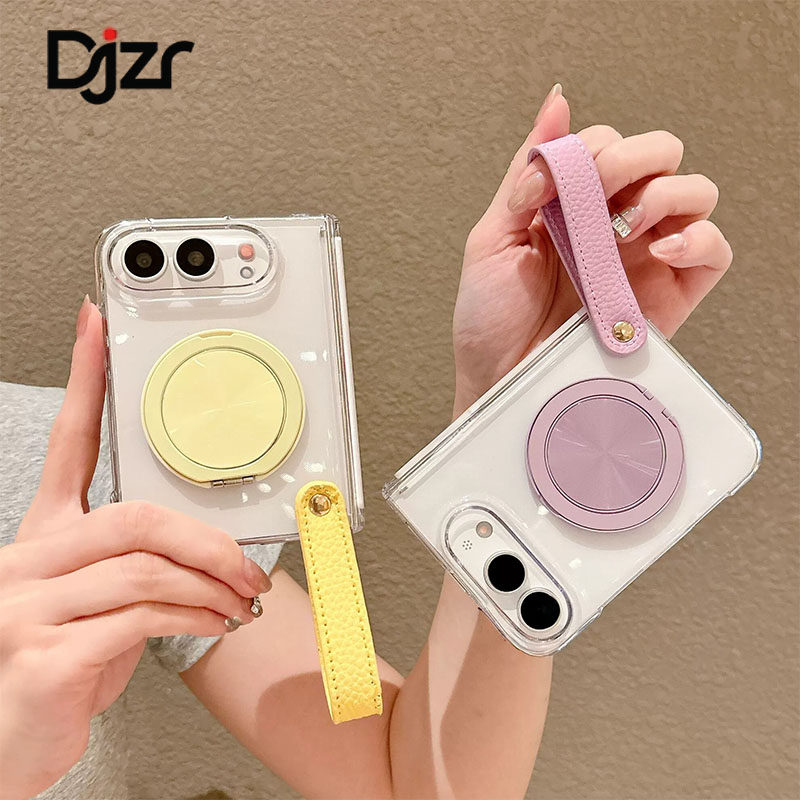 适用iPhoneDuo手机壳女新款透明超薄支架阔折叠苹果18fold磁吸中轴镂空前框带素皮手提绳外壳ultra防摔保护套