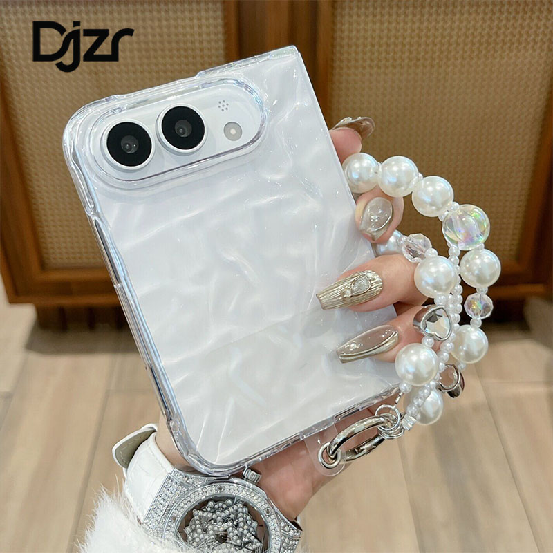 Djzr适用iPhone18Ultra手机壳新款女巨好看折叠中轴外壳苹果18Fold轻奢皱褶透明保护套带挂绳珍珠铰链保护