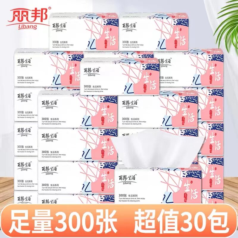 丽邦抽纸纸巾餐巾纸纸卫生纸包邮小包面巾纸300张家用厕纸可湿水