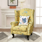 美式 布艺老虎椅单人沙发田园老虎凳沙发椅北欧客厅轻奢卧室高背椅