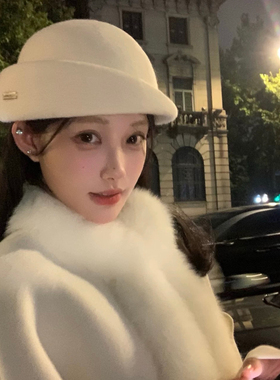 法式白色礼帽女秋冬季赫本风千金帽子女款冬季高级感贝雷帽显脸小