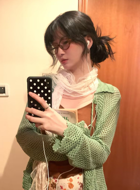 白色木耳边蕾丝丝巾女春夏季森系文艺高级感薄款系脖围巾披肩配饰