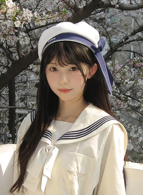 日系可爱蝴蝶结jk制服水手海军帽女韩系刺绣学院风白色画家贝雷帽