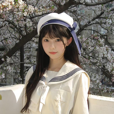 日系可爱蝴蝶结jk制服水手海军帽女韩系刺绣学院风白色画家贝雷帽