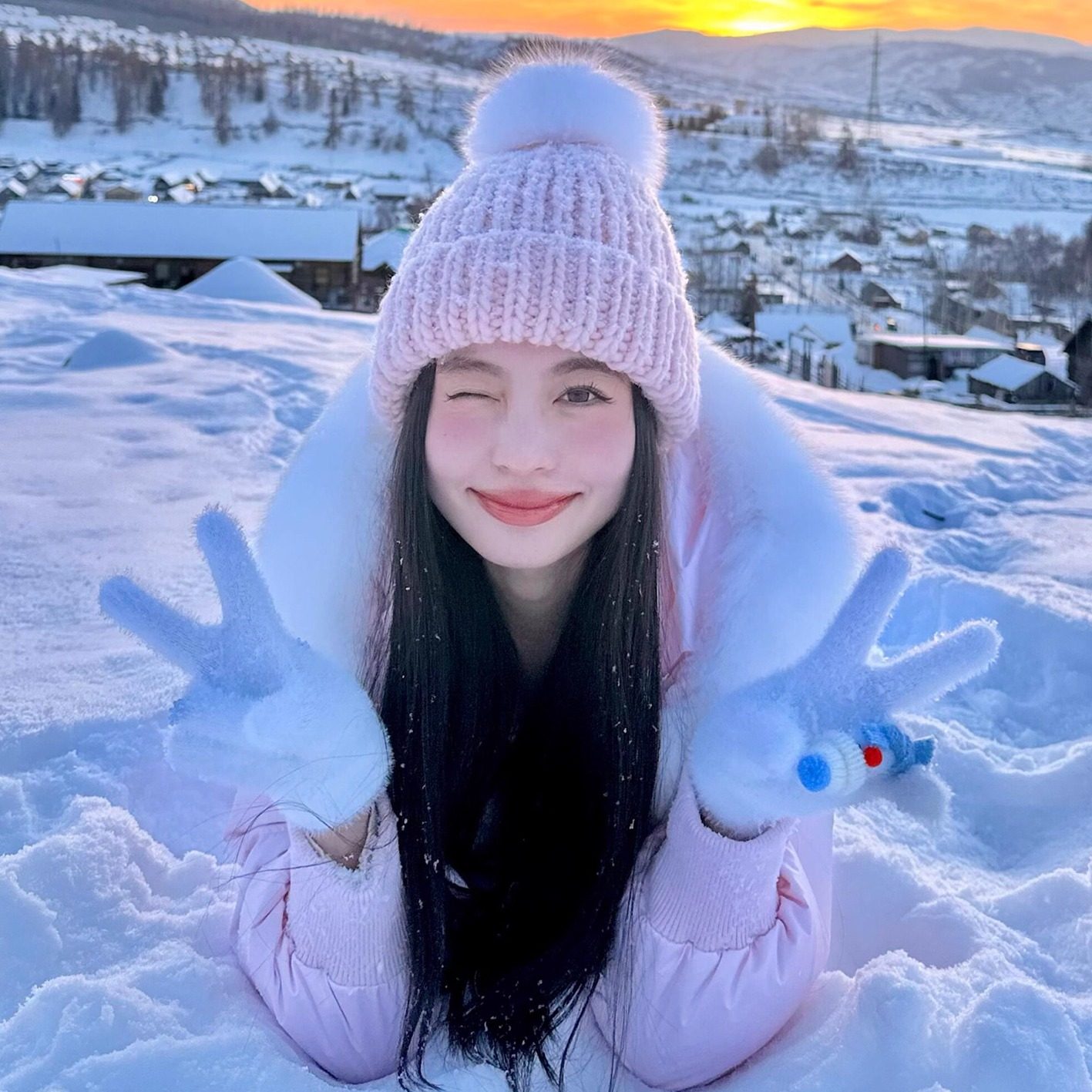 韩系氛围感加粗毛球针织帽子女冬季大头围保暖护耳毛线帽套头帽子