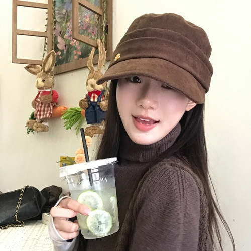 法式复古秋冬女显脸小平顶马术帽