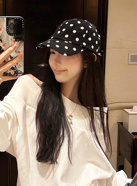 韩系ins软顶黑色波点棒球帽女夏季百搭防晒遮阳帽显脸小鸭舌帽子