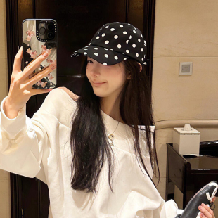 韩系ins软顶黑色波点棒球帽女夏季百搭防晒遮阳帽显脸小鸭舌帽子