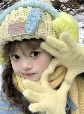 甜美可爱粗毛线针织帽子女2025新款秋冬季保暖大头围显脸小冷帽