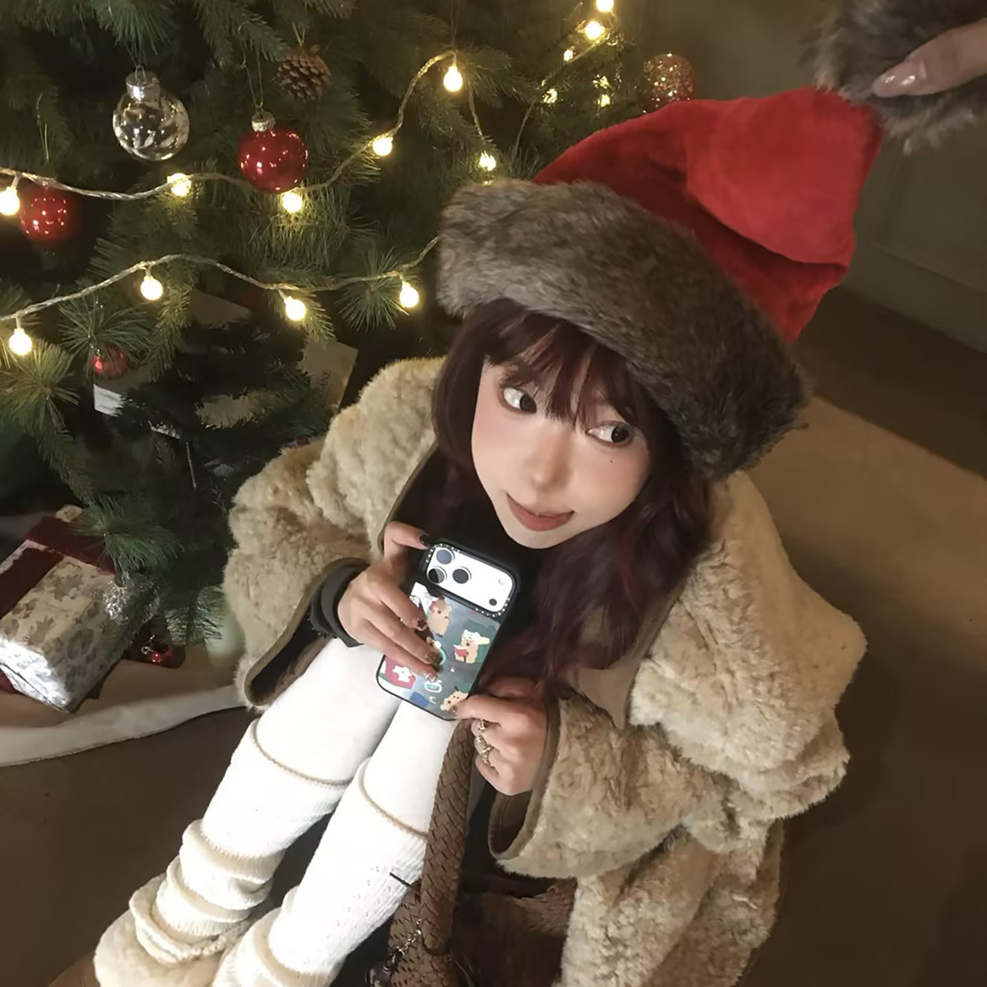 圣诞节红色毛绒圣诞帽子女节日氛围感头饰拍照帽子装饰穿搭道具潮