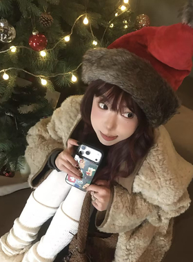 圣诞节红色毛绒圣诞帽子女节日氛围感头饰拍照帽子装饰穿搭道具潮