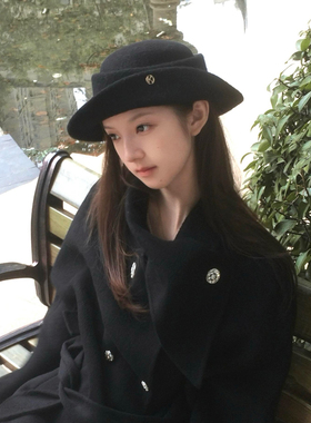 法式复古赫本风黑色贝雷帽女秋冬季气质渔夫帽子显脸小千金感礼帽