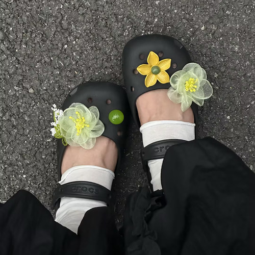 薄荷青提~森系花朵洞洞鞋花
