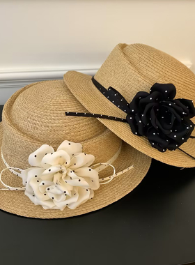 法式波点花朵草帽女2026新款春夏季度假防晒遮阳帽显脸小气质礼帽